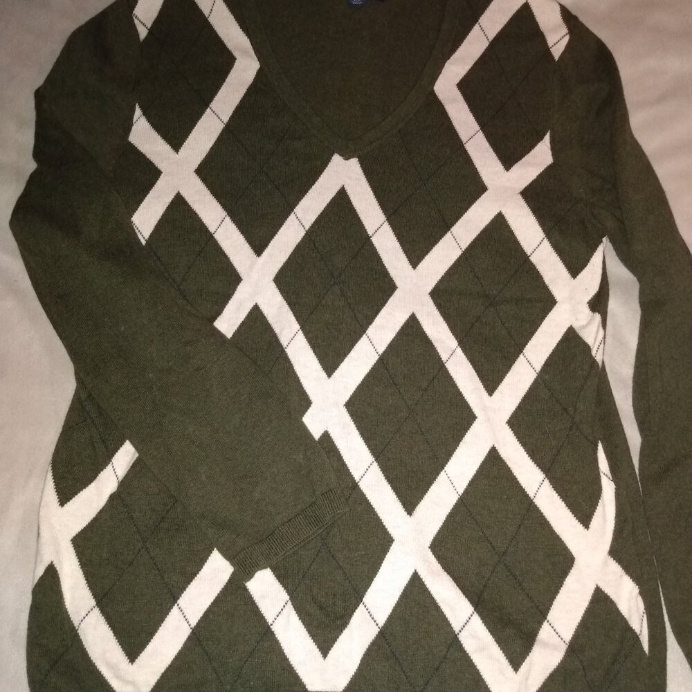 Olive Argyle Sweater - L